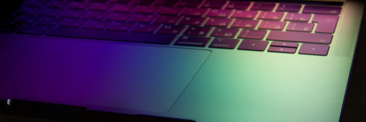 Wide panoramic view of glowing digital forest path